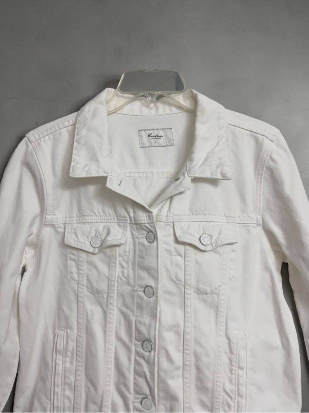 Kancan Delora Denim Jacket Women's Size L White Cotton Button Front Preppy Boho - Picture 4 of 16